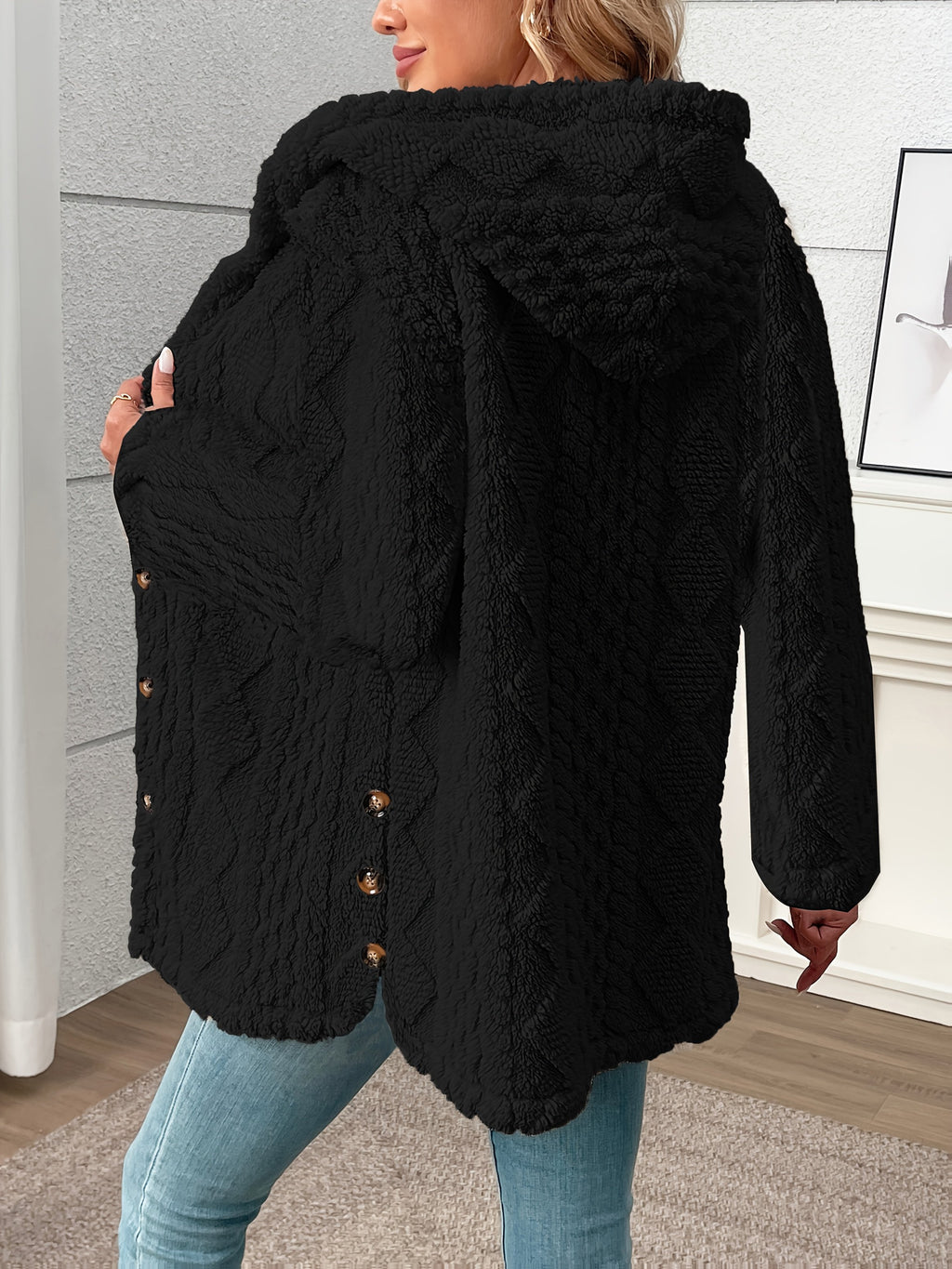 Women's Cosy Textured Hooded Teddy Coat