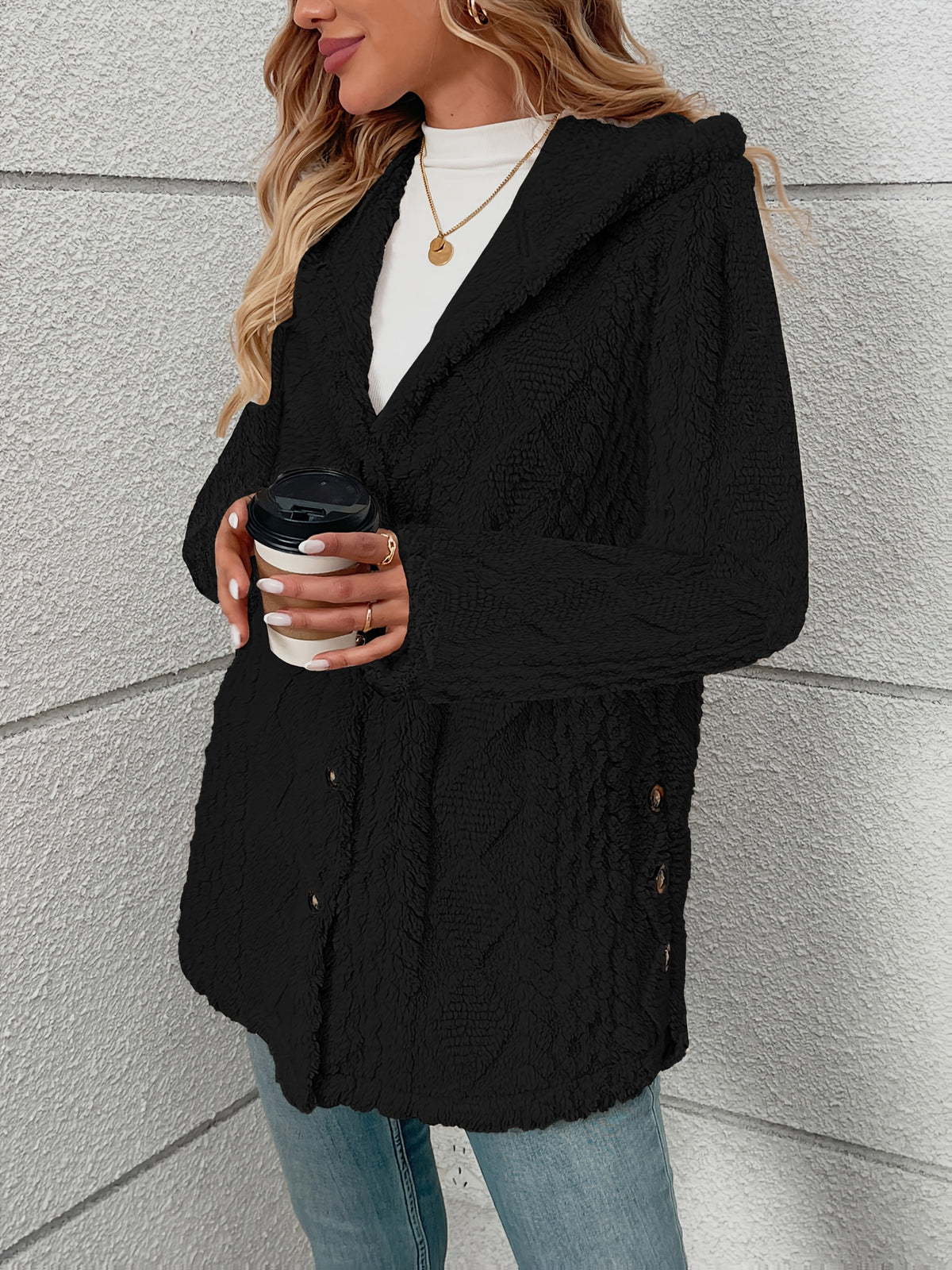 Women's Cosy Textured Hooded Teddy Coat