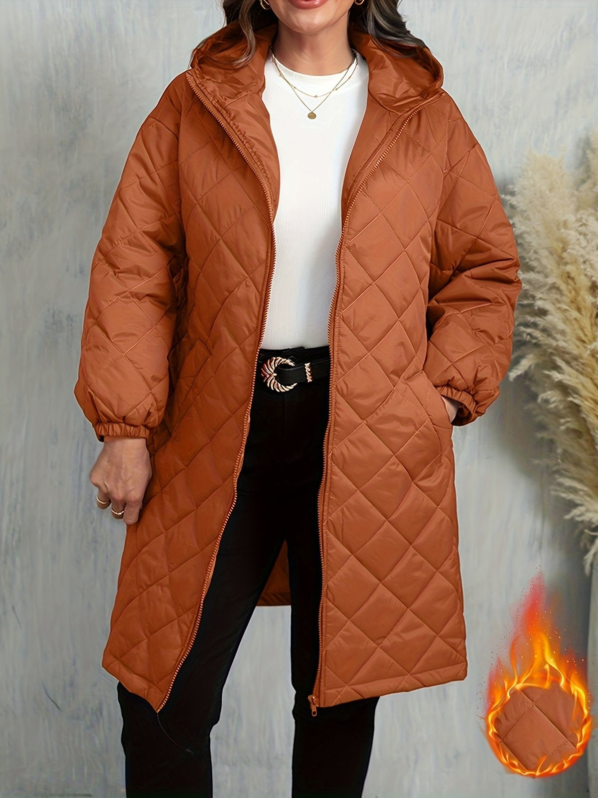 Women's Cosy Quilted Hooded Longline Coat