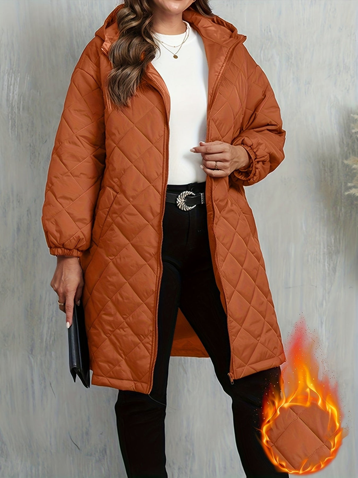 Women's Cosy Quilted Hooded Longline Coat