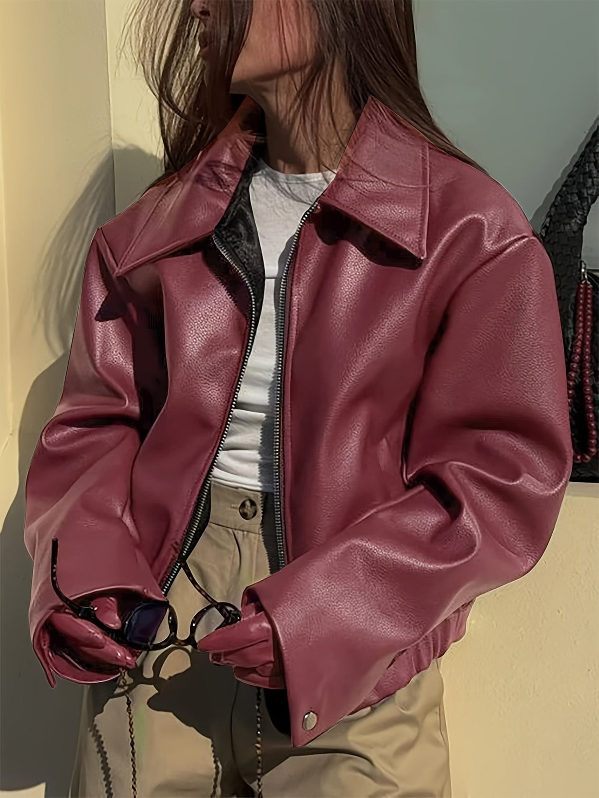 Women's Chic Oversized Biker Leather Jacket