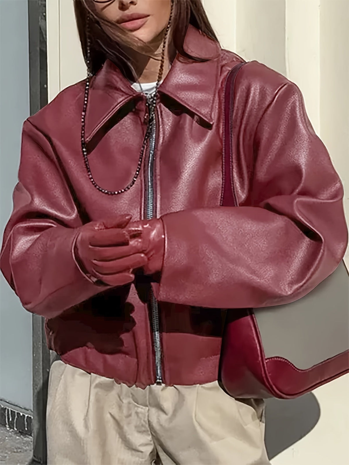 Women's Chic Oversized Biker Leather Jacket