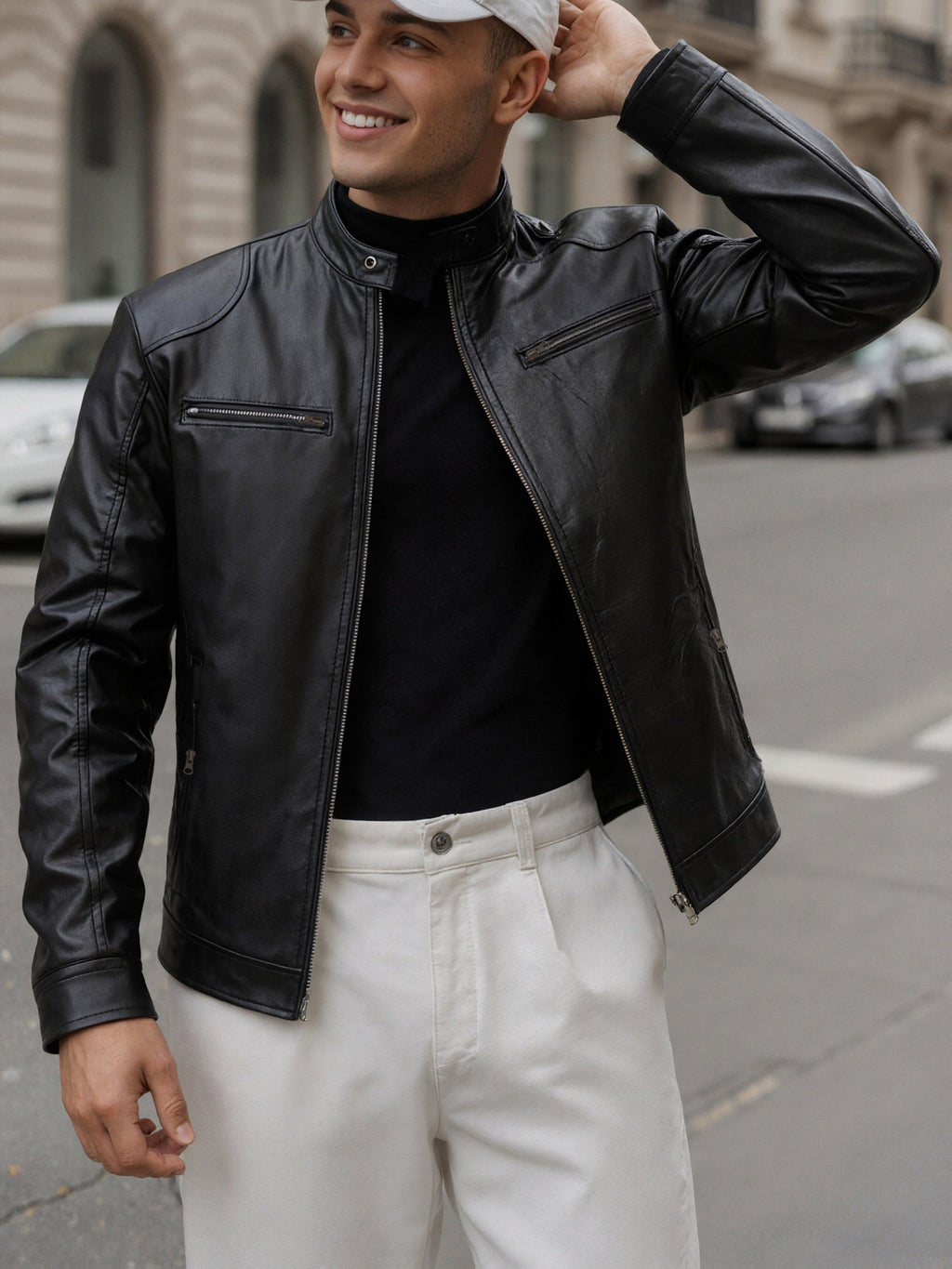 Men's Classic Faux Leather Biker Jacket