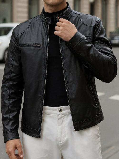 Men's Classic Faux Leather Biker Jacket