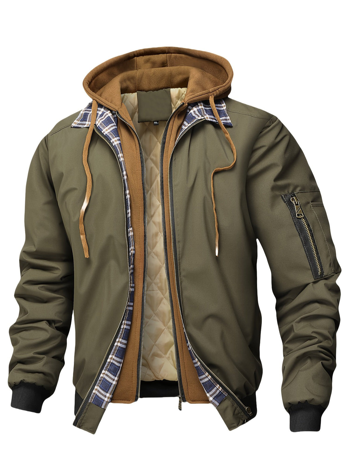Men's Quilted Hooded Zip-Up Jacket