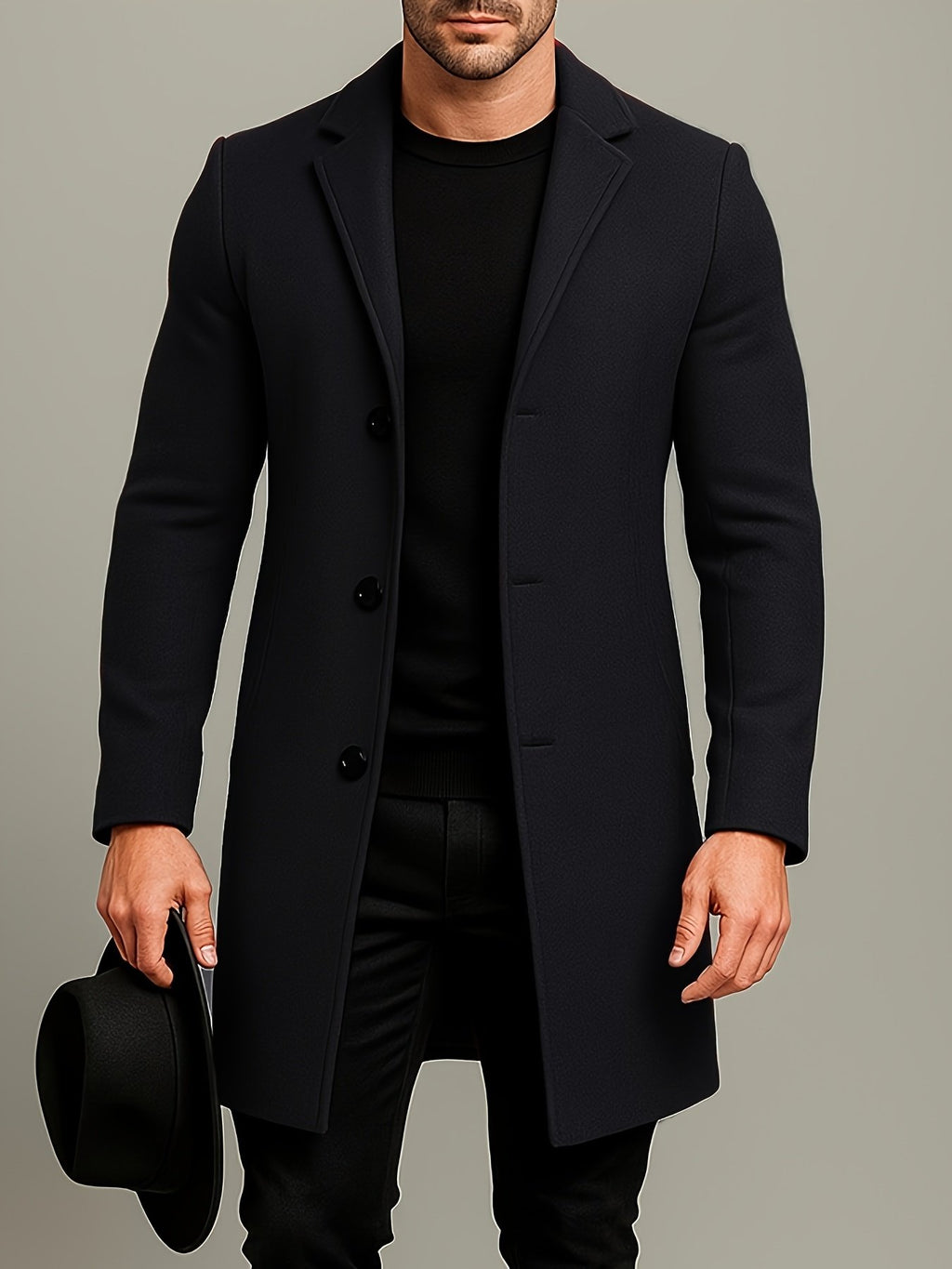Men's Classic Single-Breasted Longline Overcoat