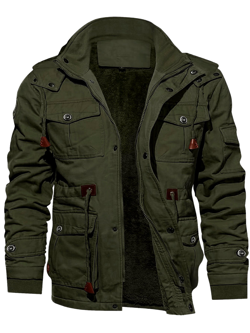 Men's Rugged Hooded Fleece-Lined Cargo Jacket