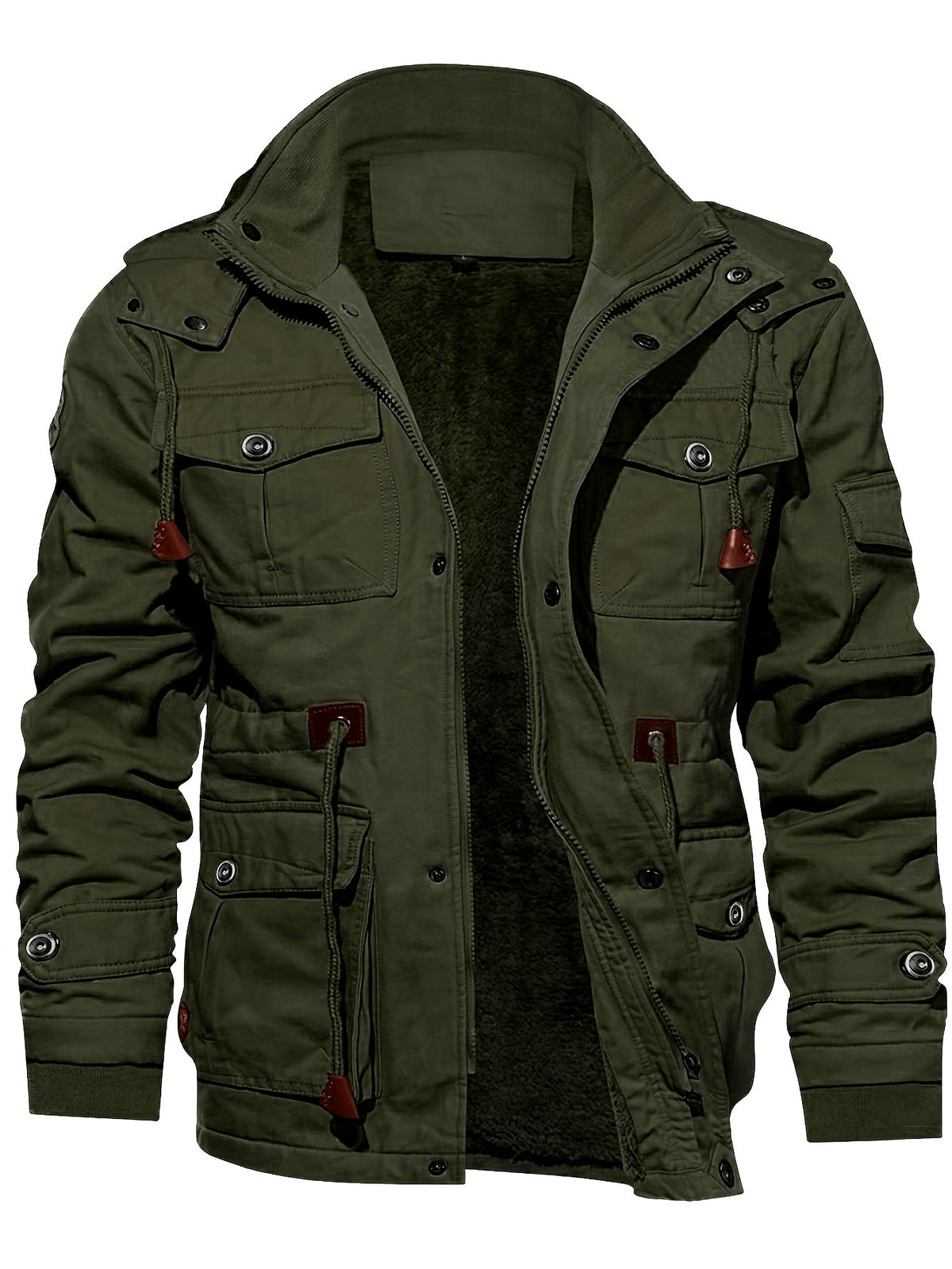 Men's Rugged Hooded Fleece-Lined Cargo Jacket