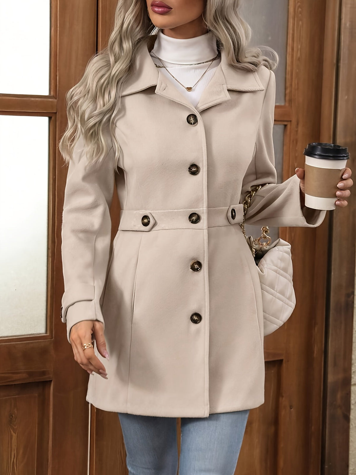 Women's Elegant Belted Longline Coat
