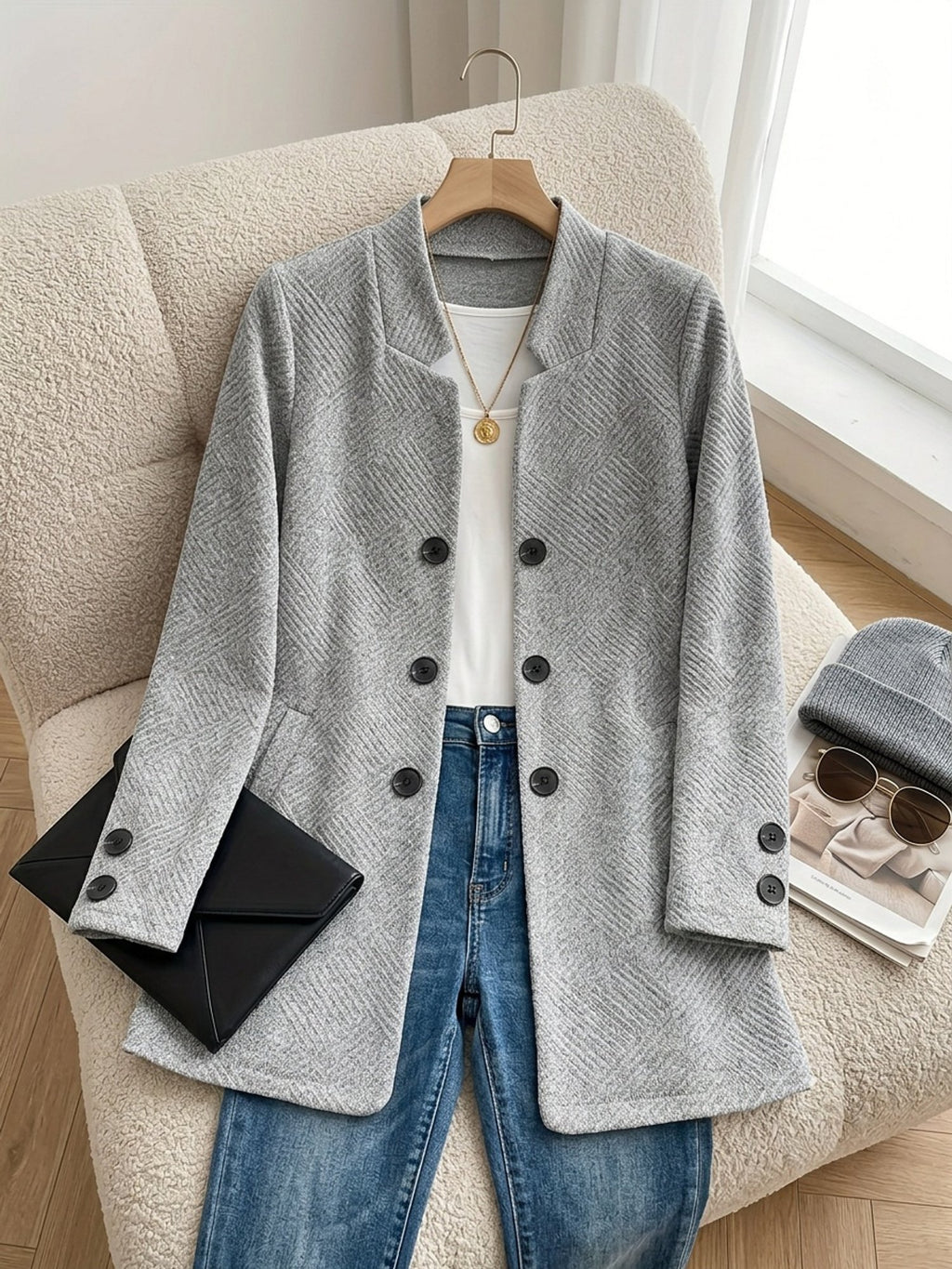 Women's Elegant Textured Button Jacket