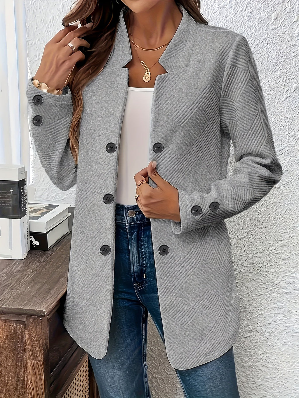 Women's Elegant Textured Button Jacket