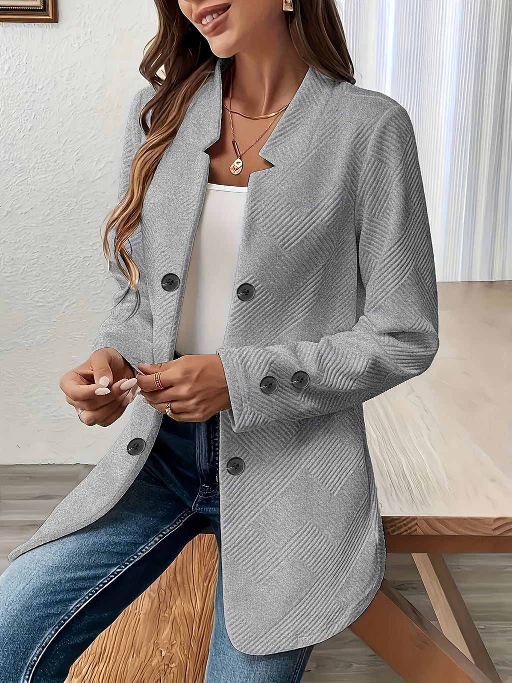Women's Elegant Textured Button Jacket