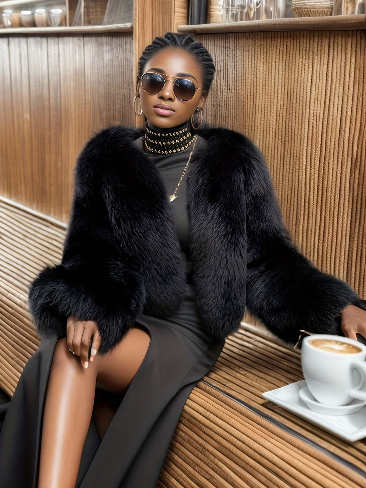 Women's Elegant Plush Faux Fur Overcoat