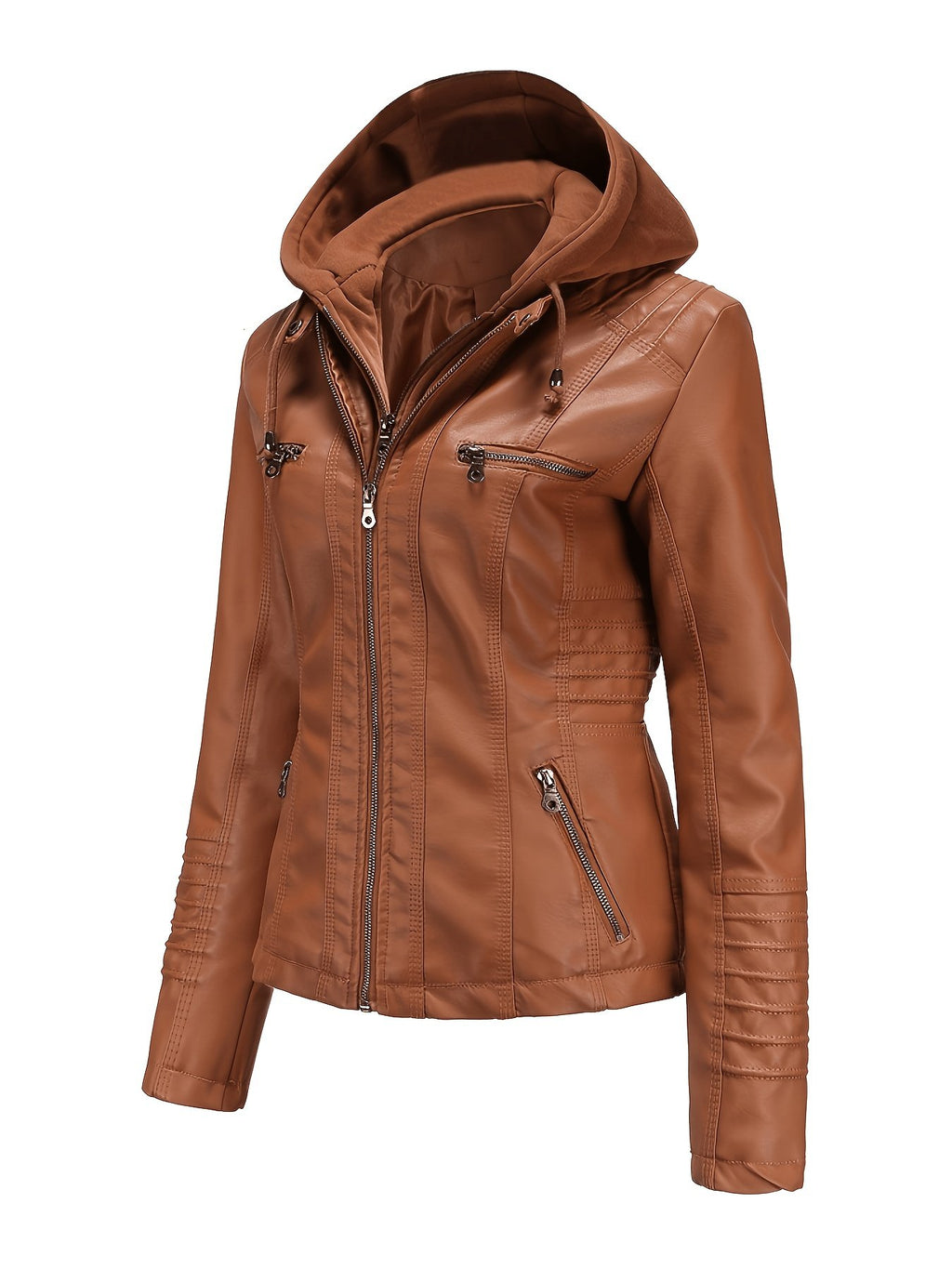 Women's Sleek Hooded Faux Leather Moto Jacket