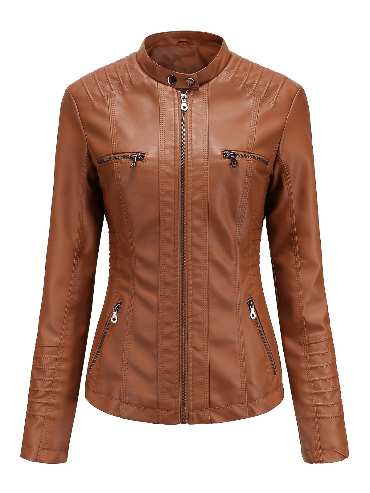 Women's Sleek Hooded Faux Leather Moto Jacket