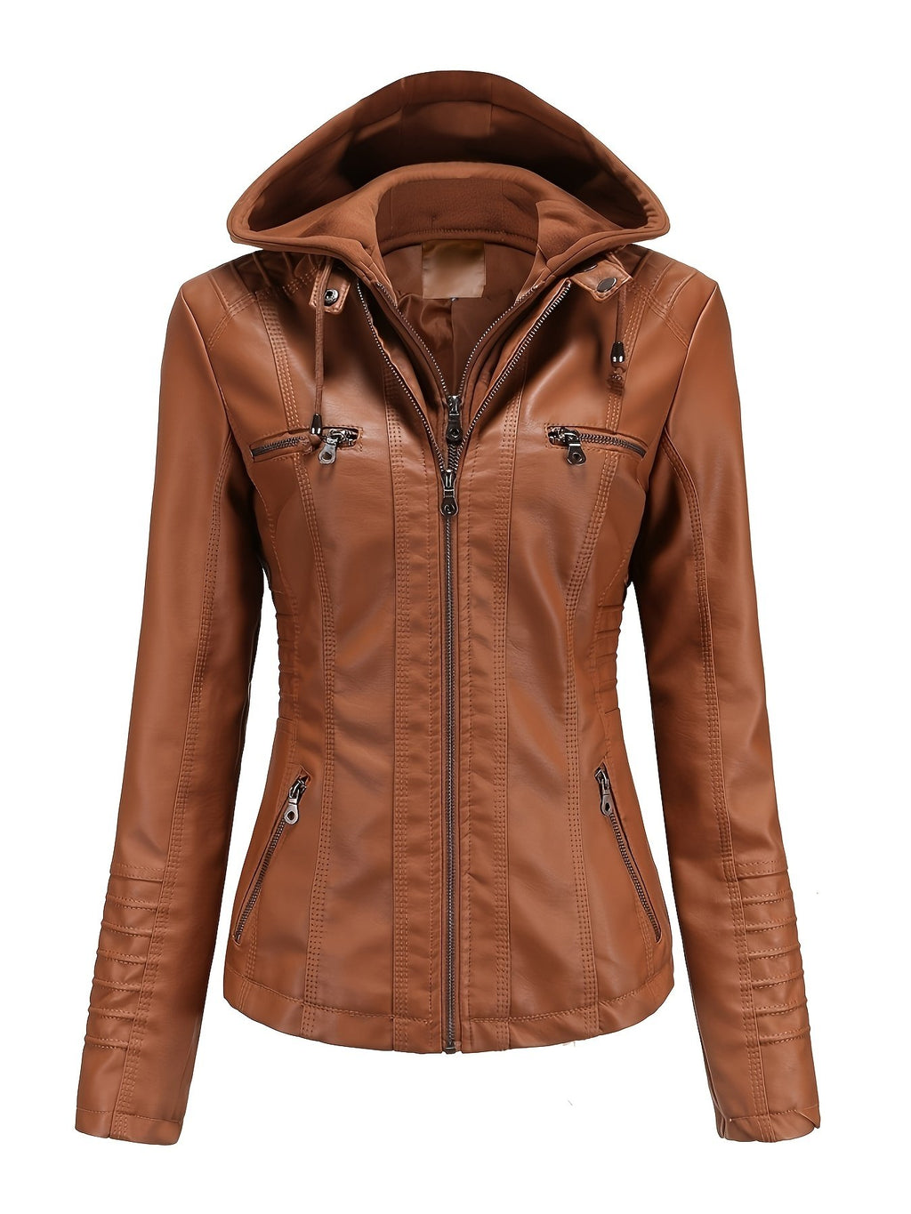 Women's Sleek Hooded Faux Leather Moto Jacket