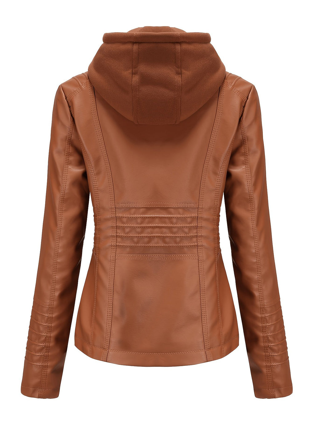 Women's Sleek Hooded Faux Leather Moto Jacket
