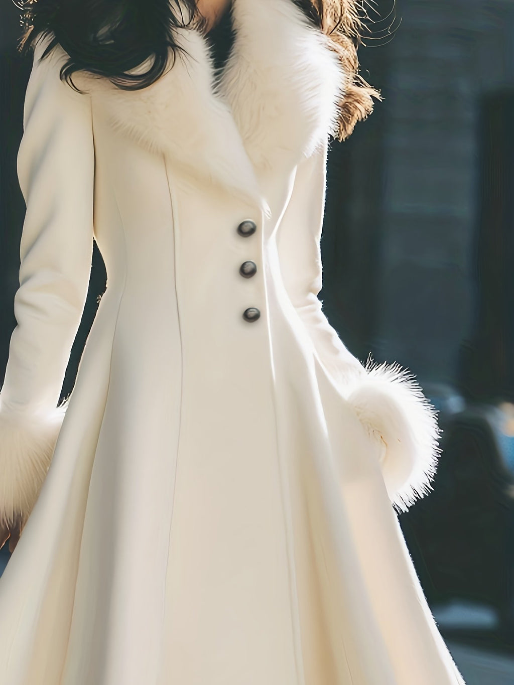 Women's Elegant Fur-Trimmed Flared Coat