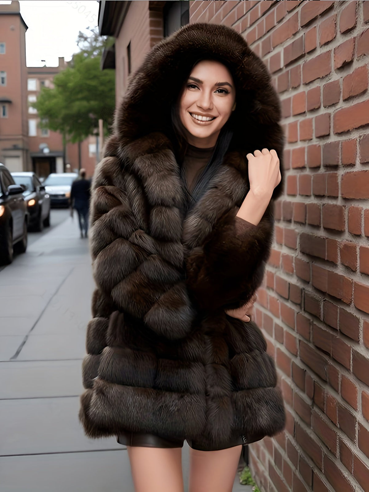 Women's Cosy Plush Faux Fur Hooded Coat