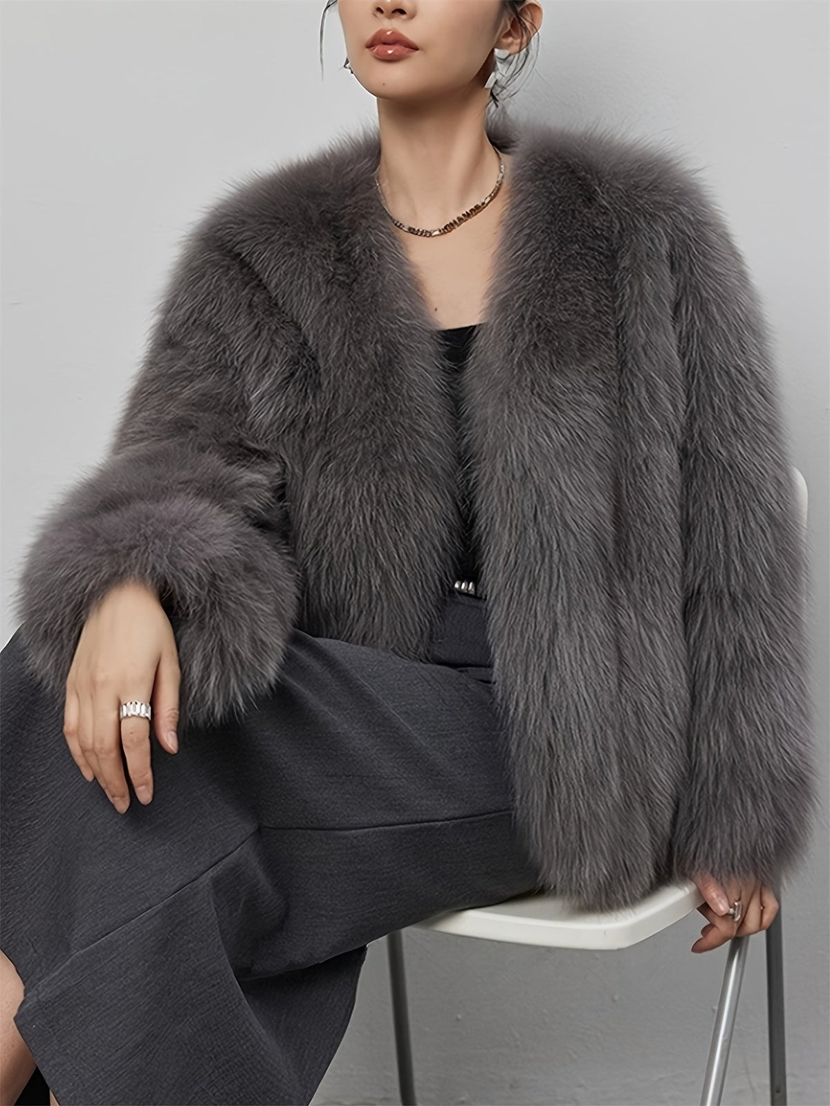 Women's Elegant Long Pile Faux Fur Coat