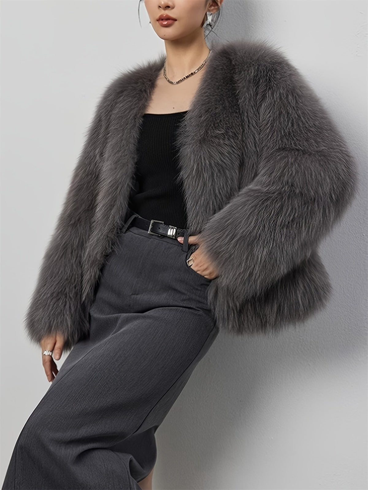 Women's Elegant Long Pile Faux Fur Coat