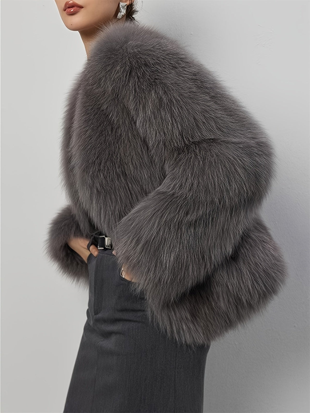 Women's Elegant Long Pile Faux Fur Coat