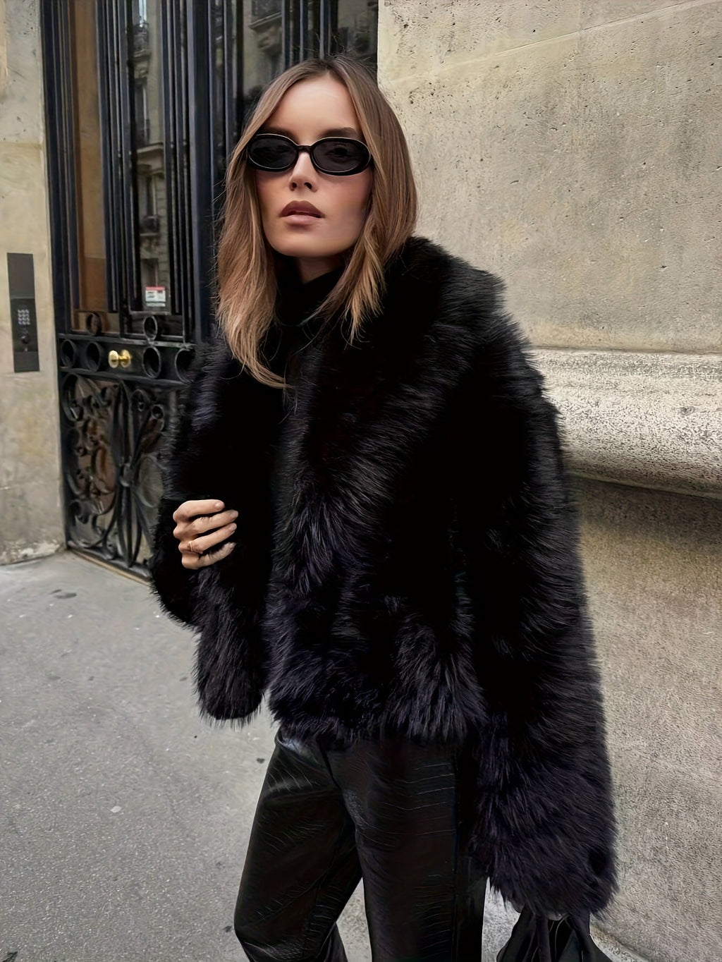 Women's Chic Faux Fur Cropped Coat