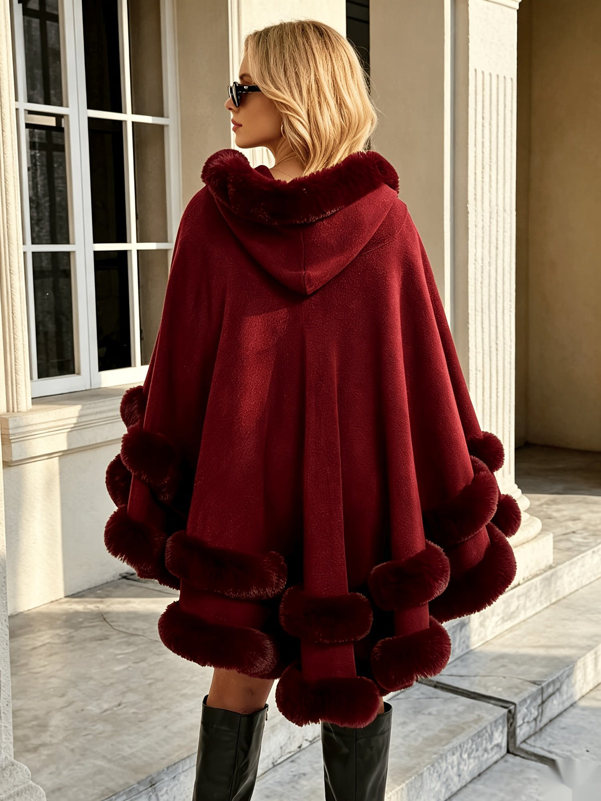 Women's Elegant Hooded Fur Trim Coat