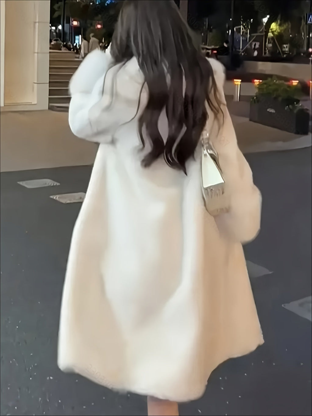Women's Elegant Plush Faux Fur Trim Longline Coat