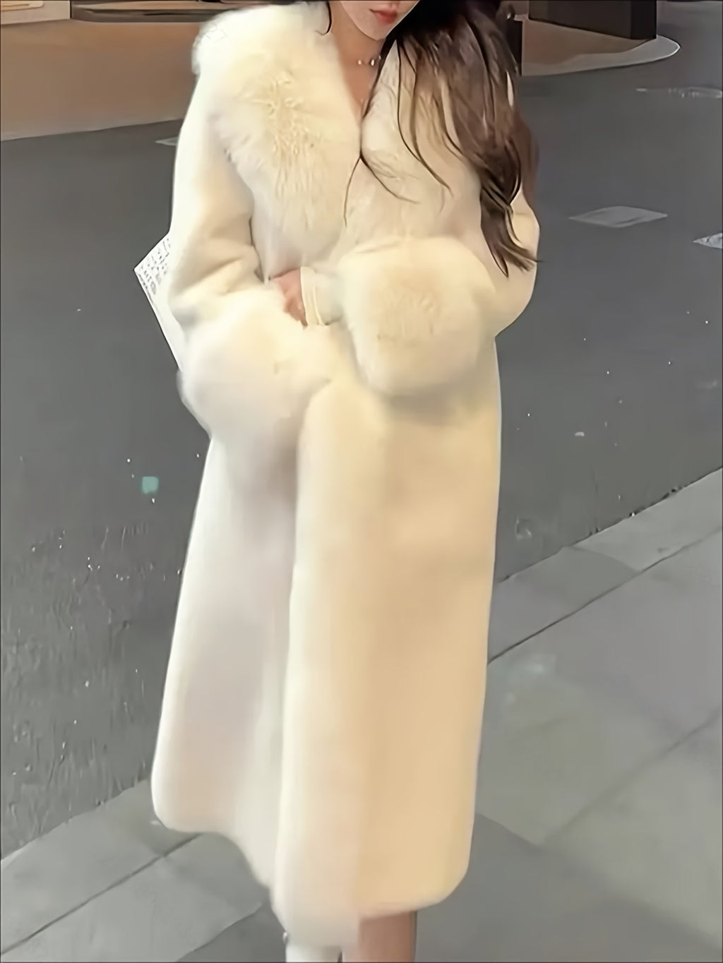 Women's Elegant Plush Faux Fur Trim Longline Coat