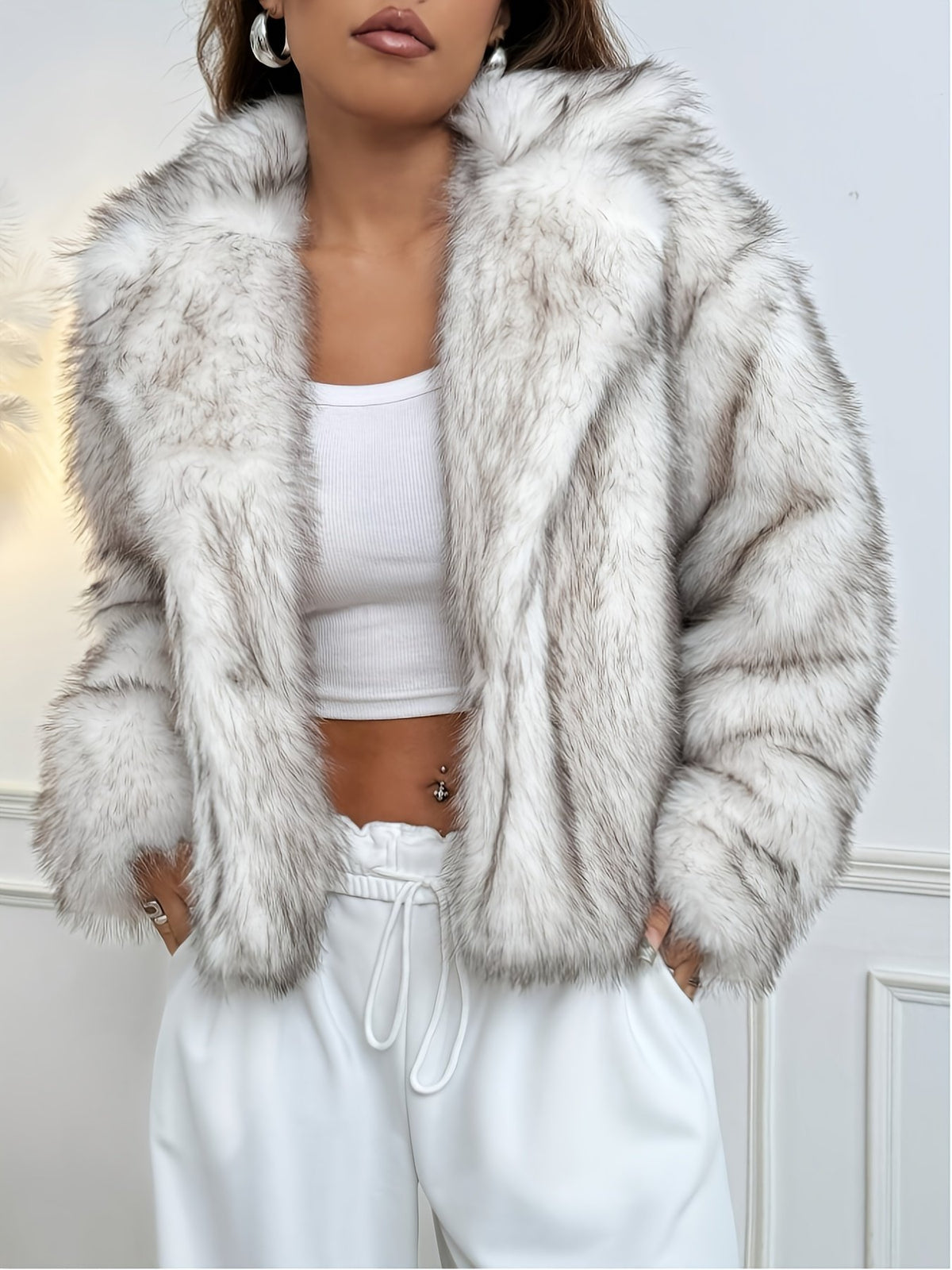Women's Elegant Faux Fur Cropped Coat