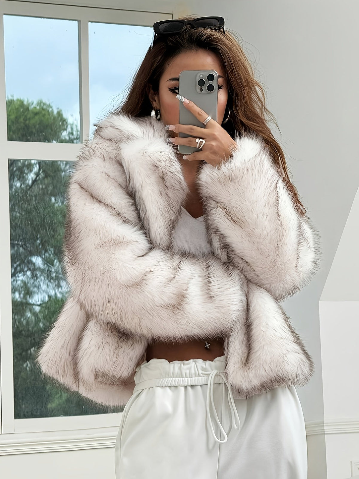 Women's Elegant Faux Fur Cropped Coat