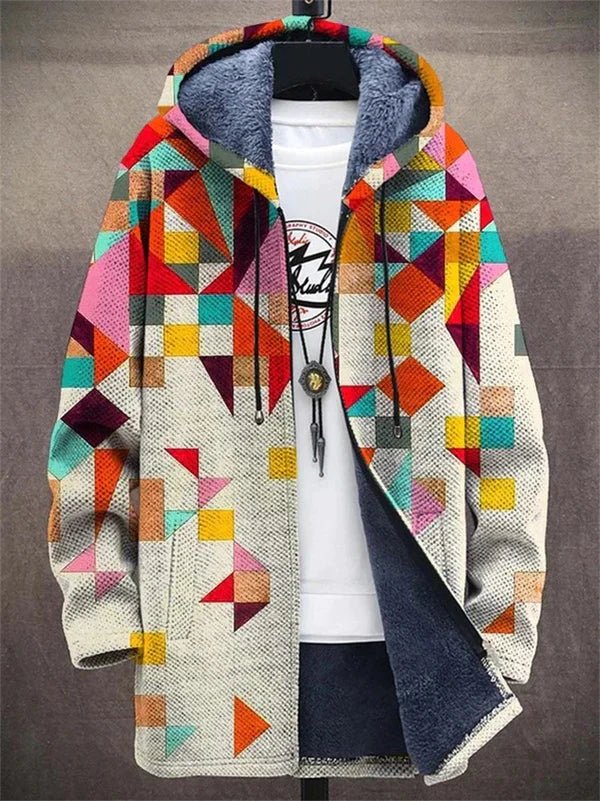 Unisex Bohemian Patchwork Hooded Fleece-Lined Coat