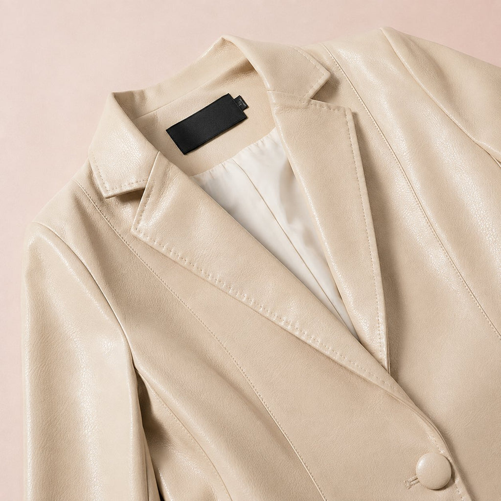 Women's Sophisticated Notched Lapel Faux Leather Blazer