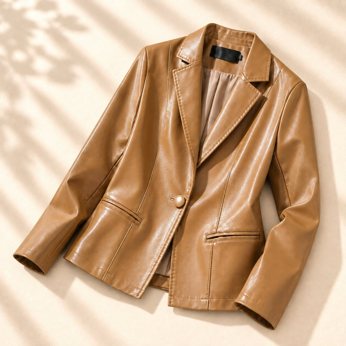 Women's Sophisticated Notched Lapel Faux Leather Blazer