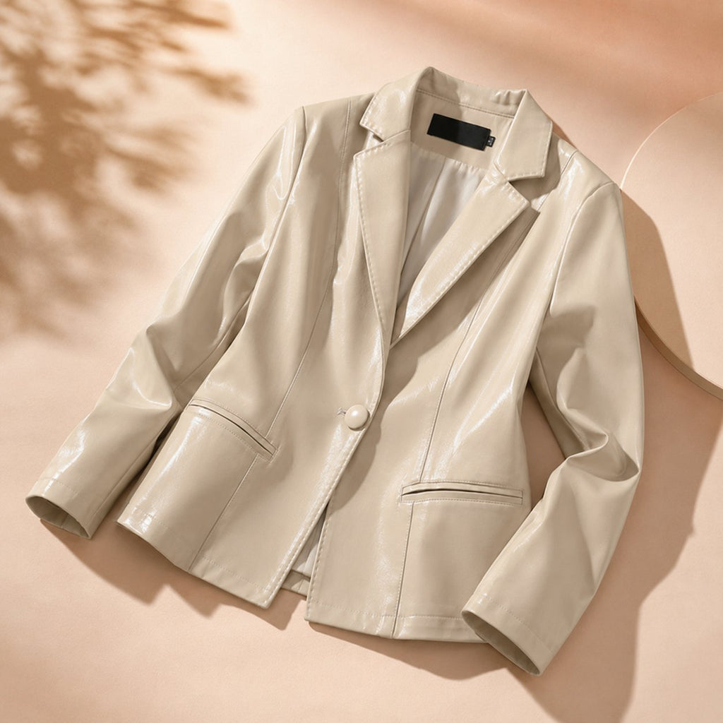 Women's Sophisticated Notched Lapel Faux Leather Blazer
