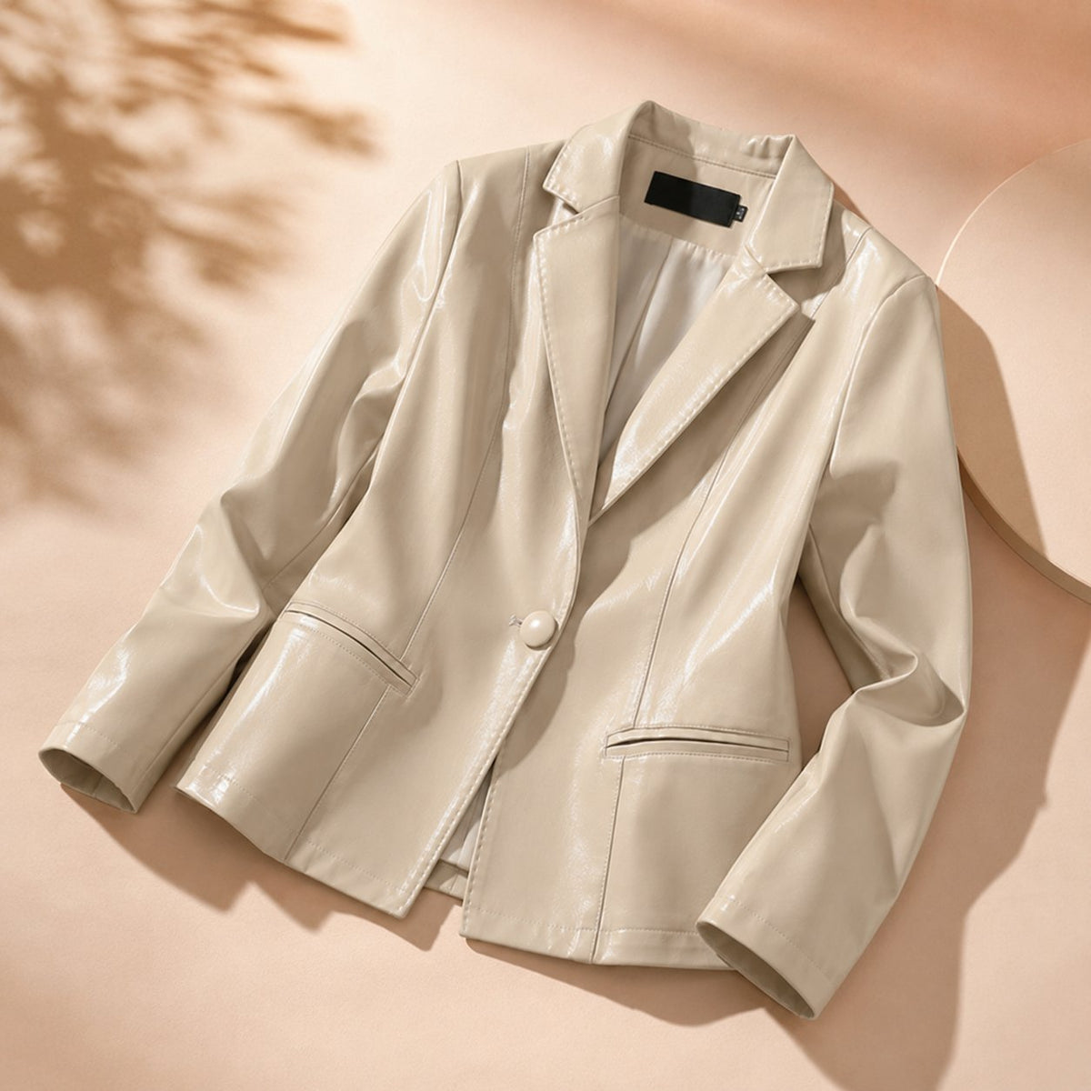 Women's Sophisticated Notched Lapel Faux Leather Blazer