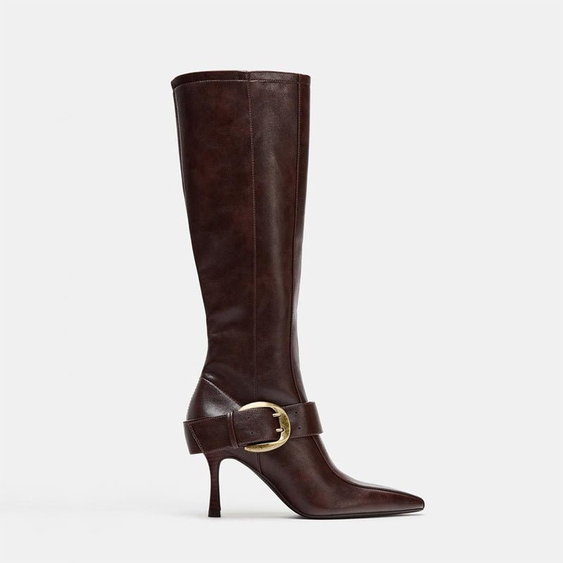 Women's Polished Leather Knee High Boots