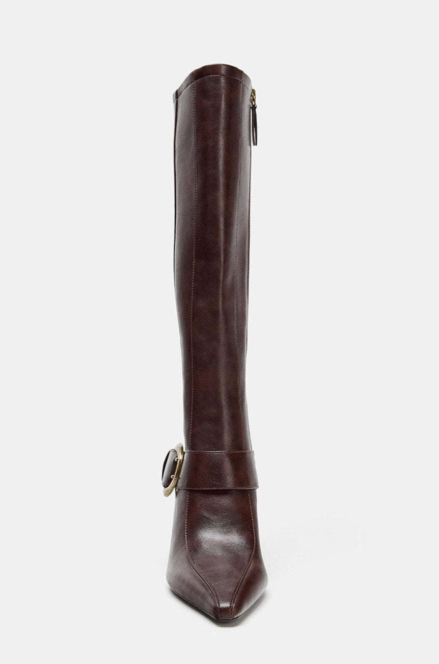Women's Polished Leather Knee High Boots
