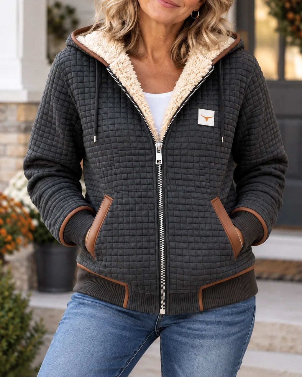 Women's Cosy Sherpa-Lined Quilted Zip-Up Hooded Jacket