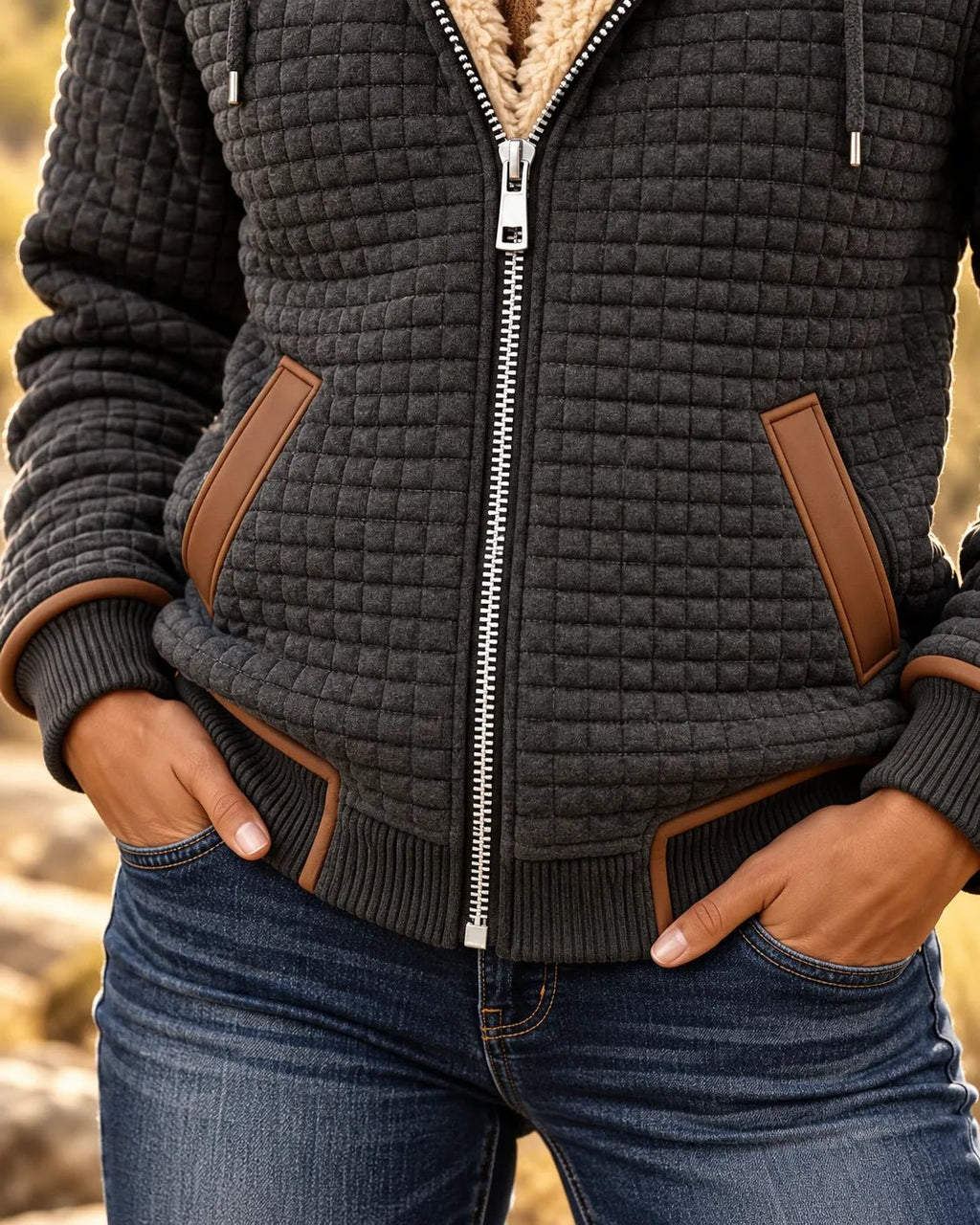 Women's Cosy Sherpa-Lined Quilted Zip-Up Hooded Jacket