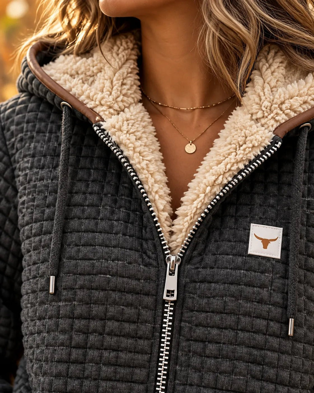 Women's Cosy Sherpa-Lined Quilted Zip-Up Hooded Jacket