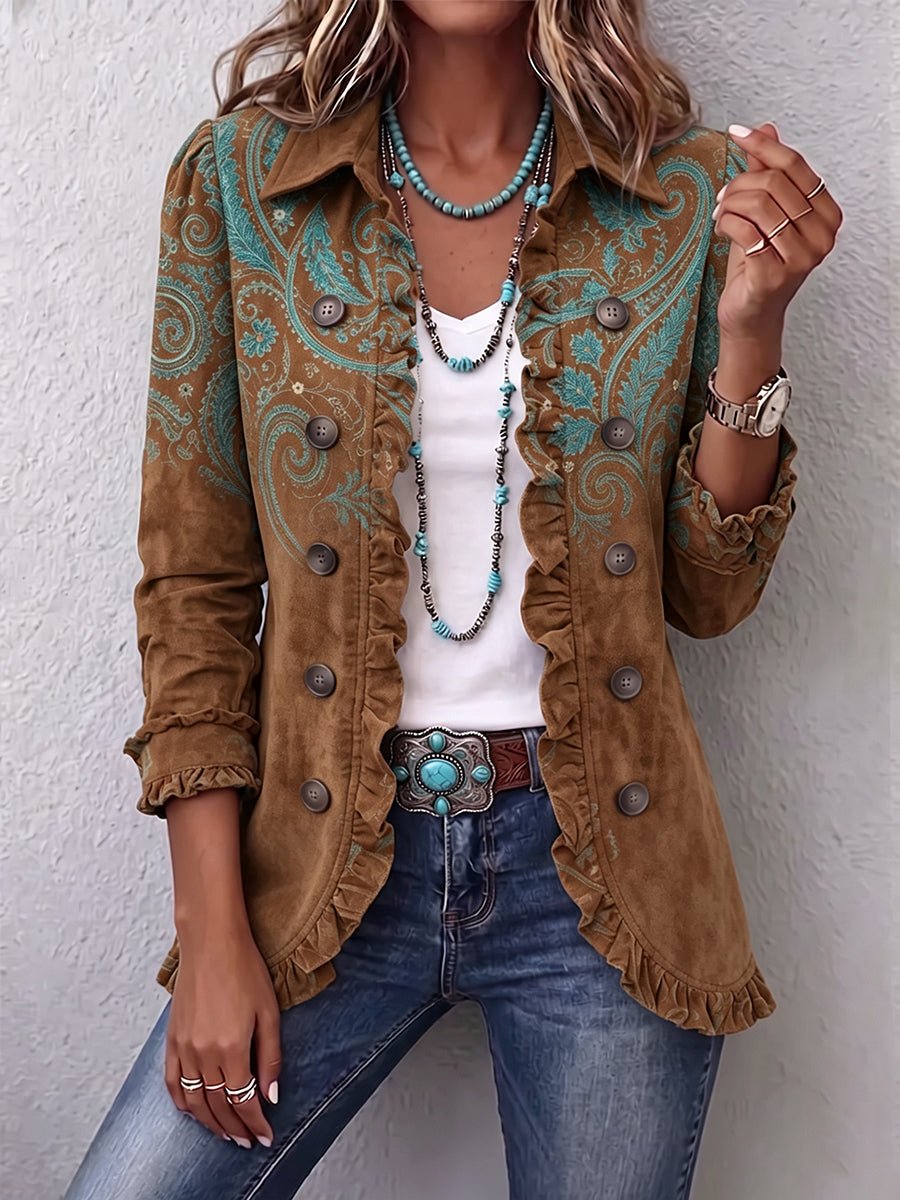 Women's Charming Paisley Print Ruffle Jacket