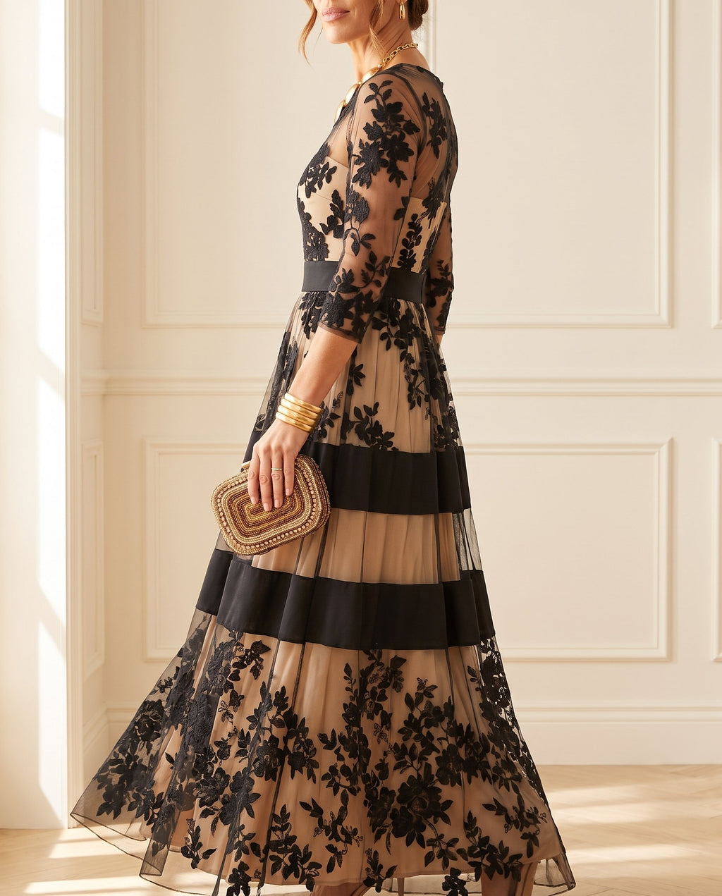 Women's Elegant Lace Midi Dress