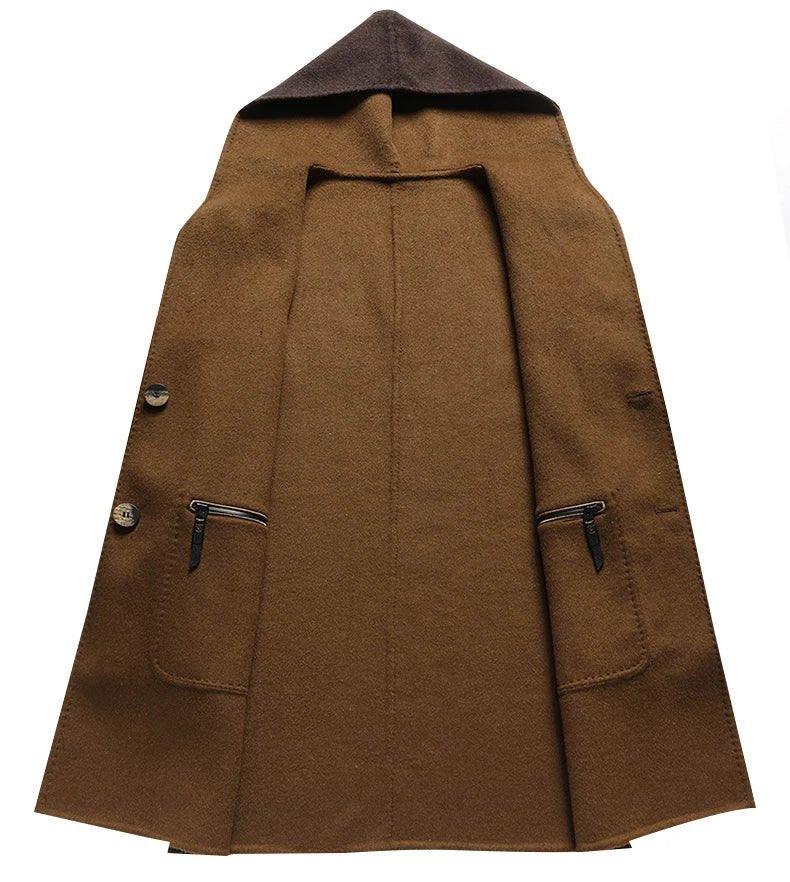 Men's Classic Wool-Blend Hooded Overcoat