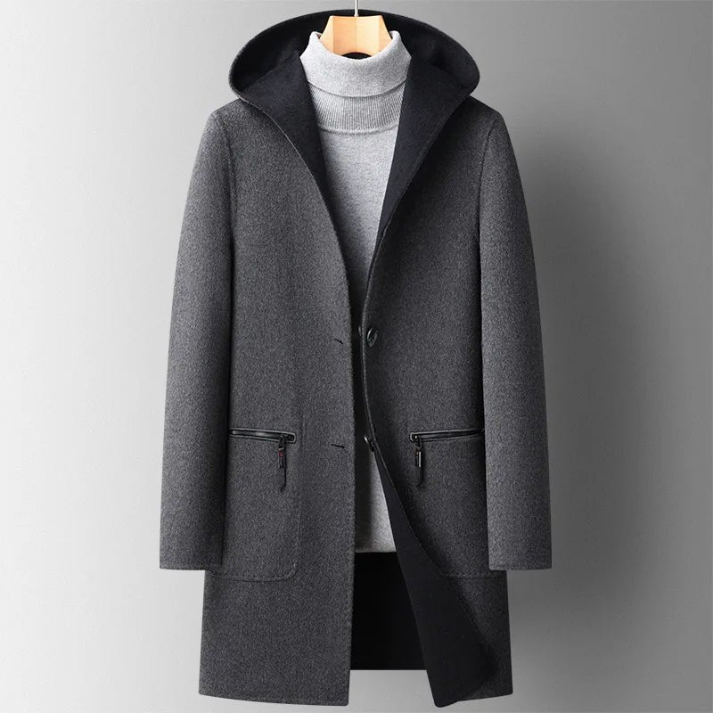 Men's Classic Wool-Blend Hooded Overcoat