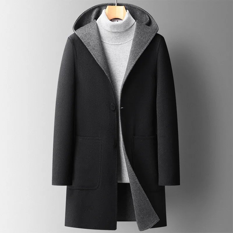 Men's Classic Wool-Blend Hooded Overcoat