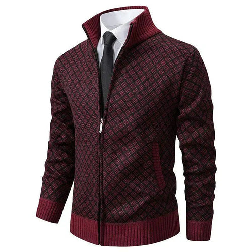 Men's Classic Diamond-Knit Zip Cardigan
