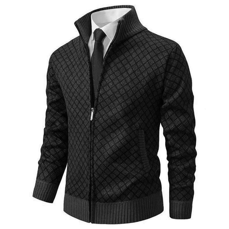 Men's Classic Diamond-Knit Zip Cardigan