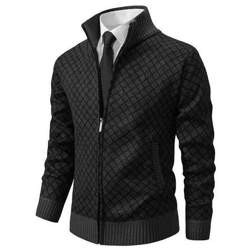 Men's Classic Diamond-Knit Zip Cardigan